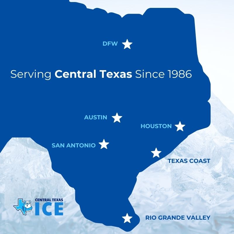 Map of Texas with locations we serve in Central Texas: DFW, Austin, San Antonio, Rio Grande Valley, Texas Coast and Houston.